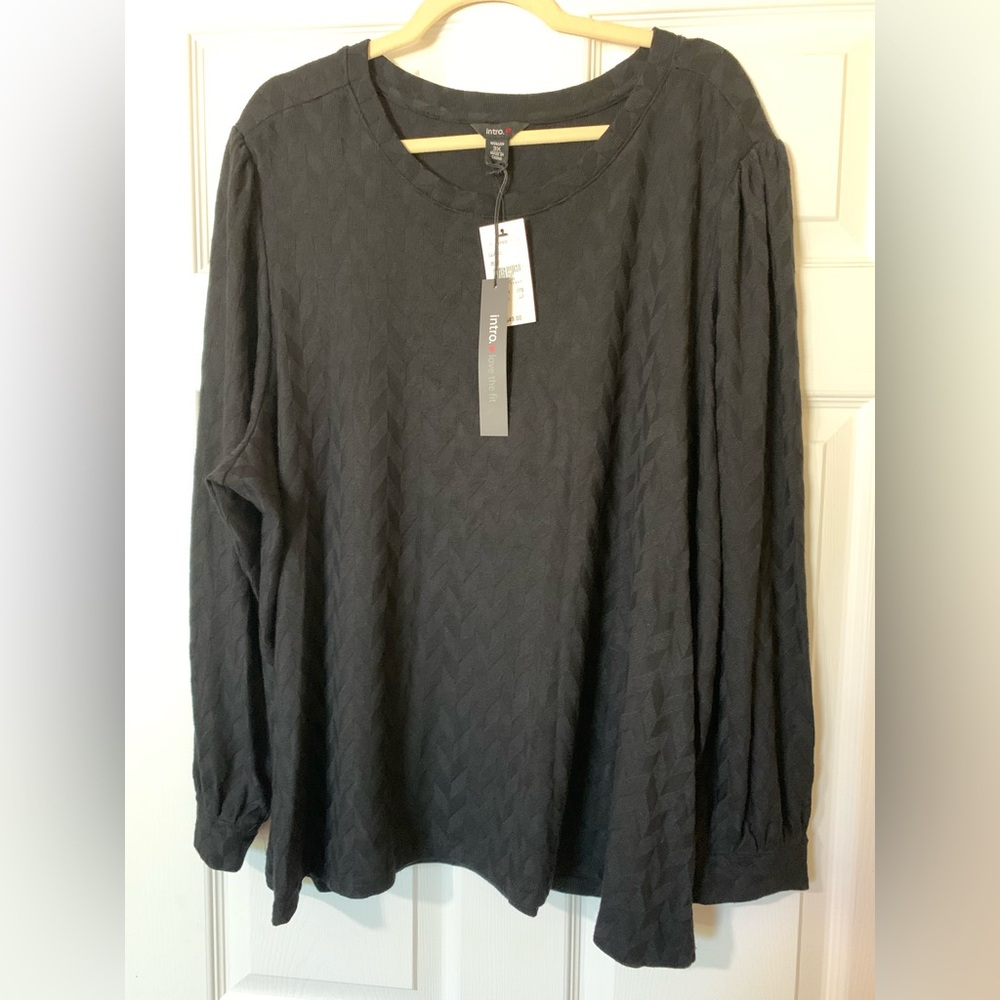 NWT Intro. Black Textured Chevron‎ Knit Long Sleeve Top Plus Size 3X Minimalist